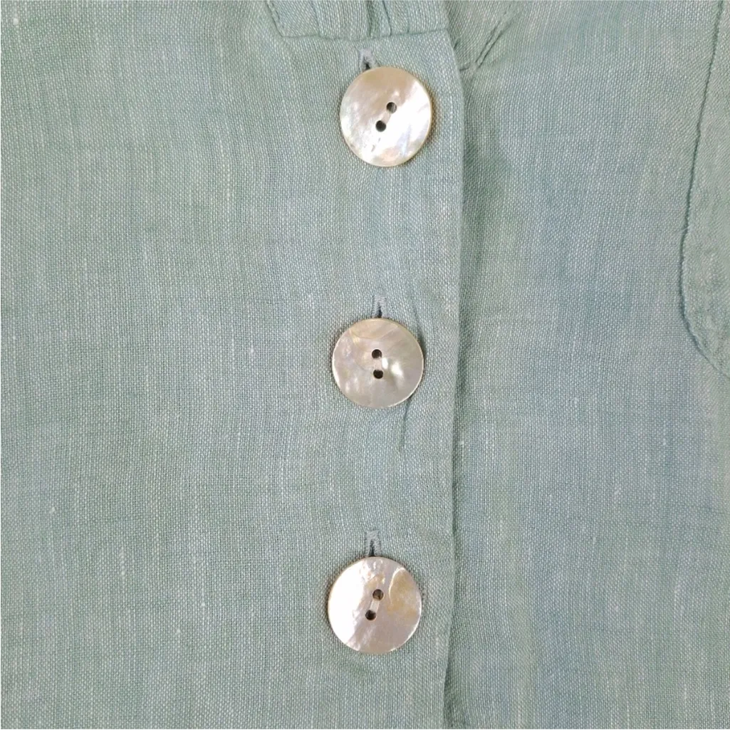 NWT J.Jill Pure Jill 100% Linen 3 Button Front Tunic Blouse Sage Green Sz MP Gray - Image 6
