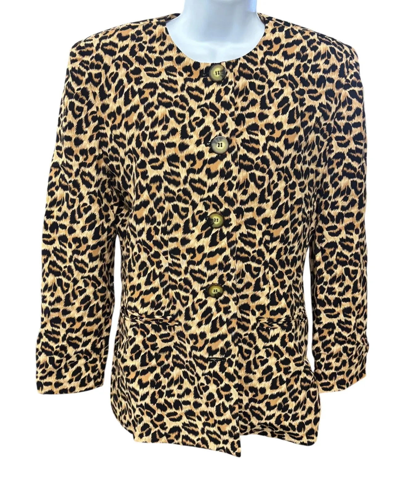Petite Sophisticate Leopard Print Button Front Blazer Lined Jacket - Size 4 - Image 1