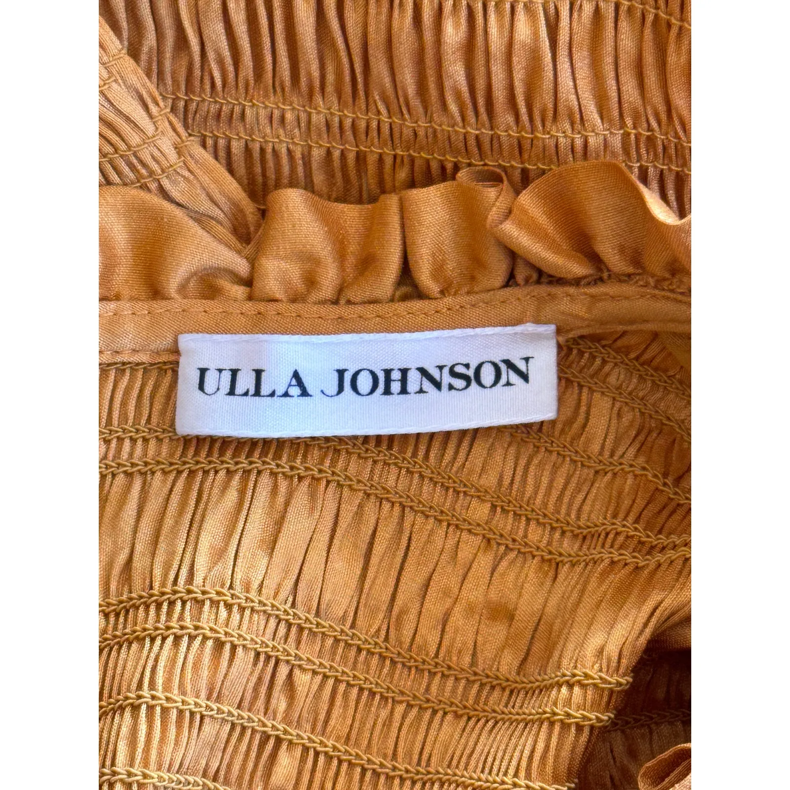 Ulla Johnson Aurele Dress Mustard Shirred Taffeta Mini Dress US‎ 6 / Medium - Image 7