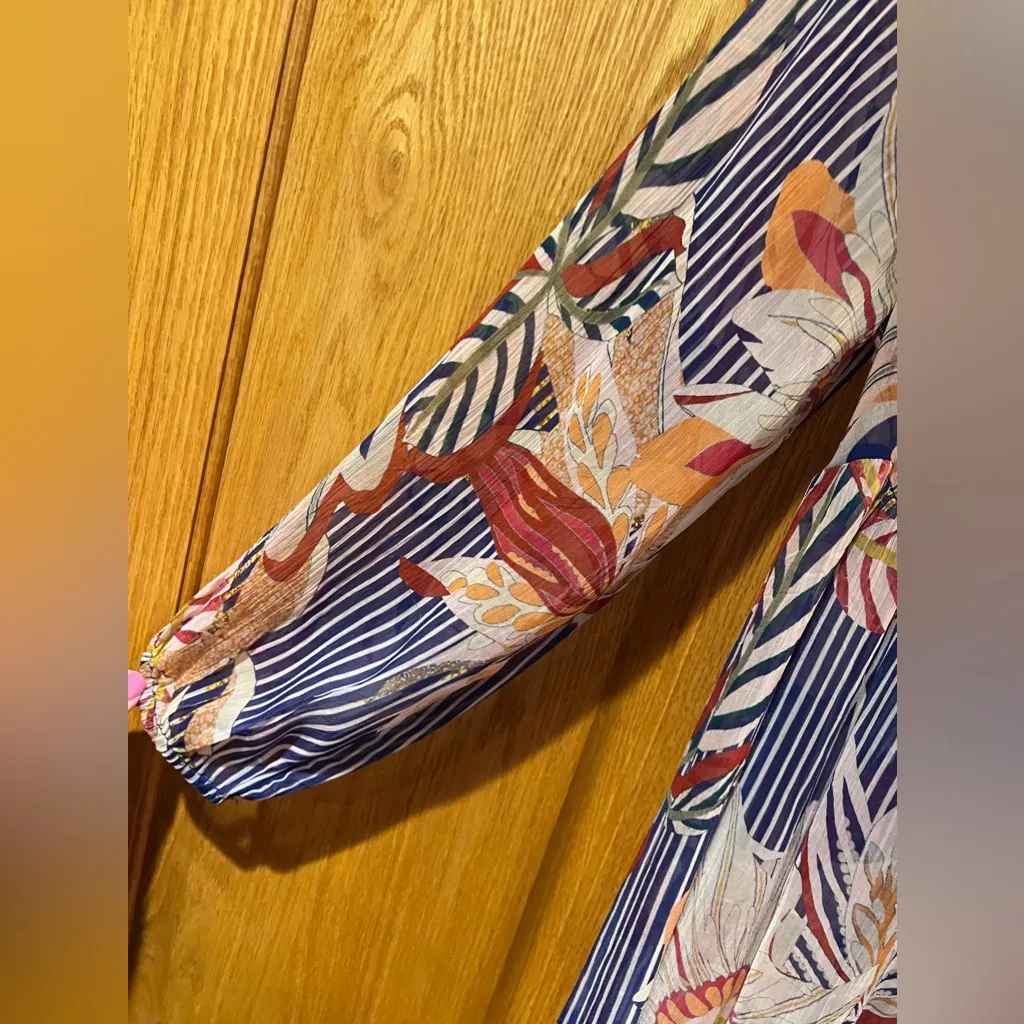 Soft Surroundings Sheer Crinkle Chiffon Tory Tunic w/ Embroidered Bib Size XS - Image 10