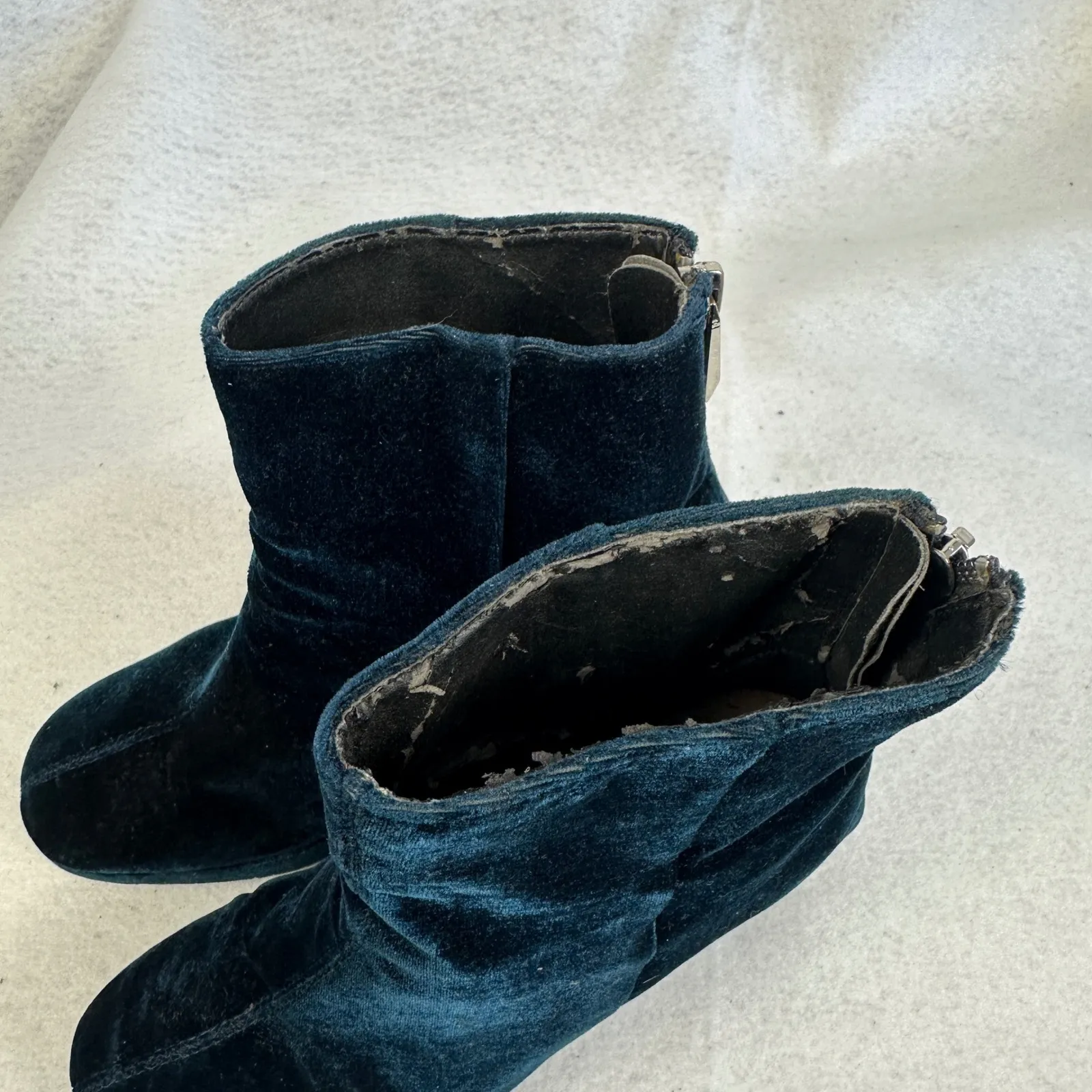 ZARA TRF Teal Velvet Platform Block Heel Ankle Boots Womens‎ 36 Goth Festival Blue Size 5 - Image 12