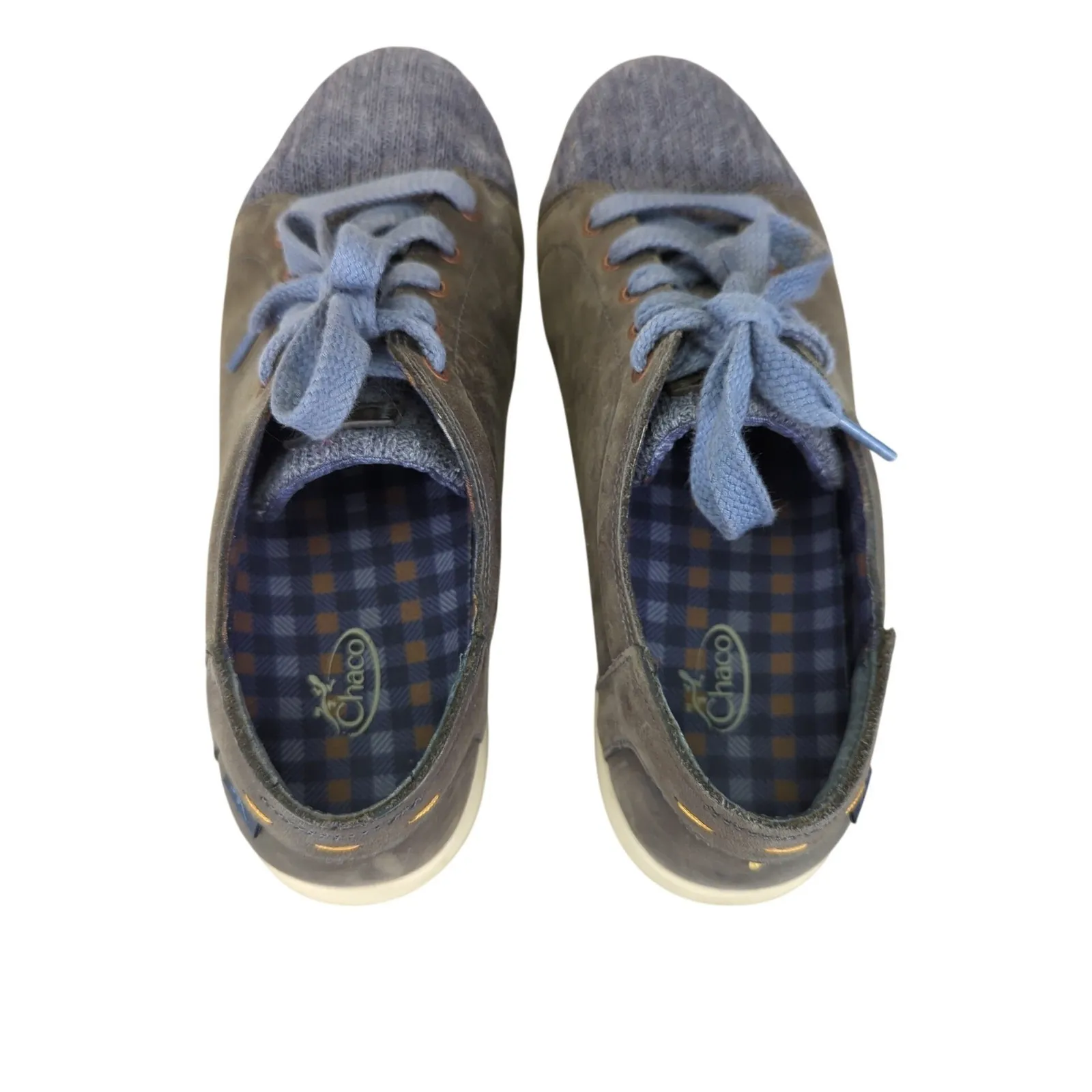 Chaco Ionia Women's Leather Knit Gray Blue Lace Up Casual Sneakers Shoes Size 10 - Image 6