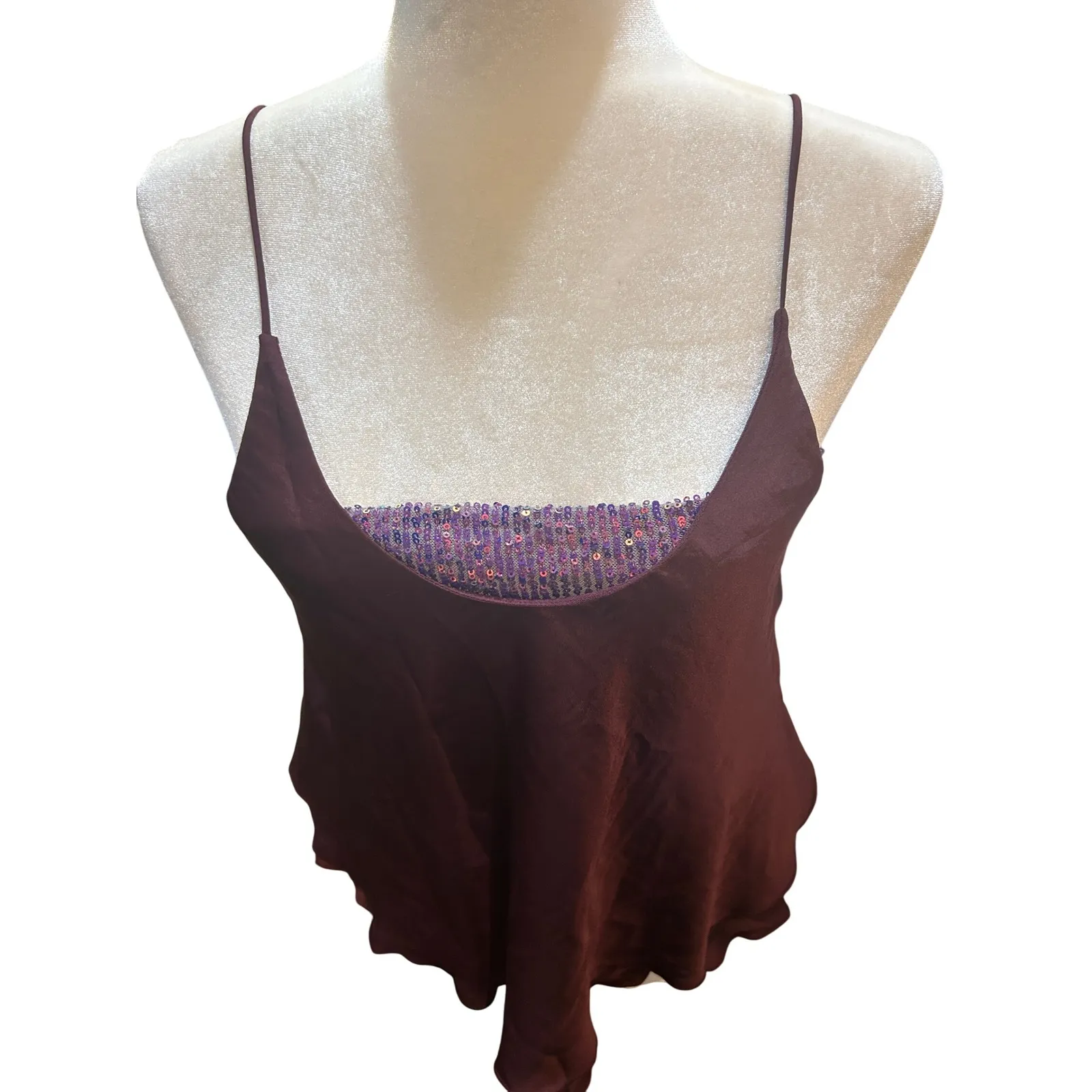 Sequin Cami Top Maroon Sleeveless Party Tank Top - Image 3