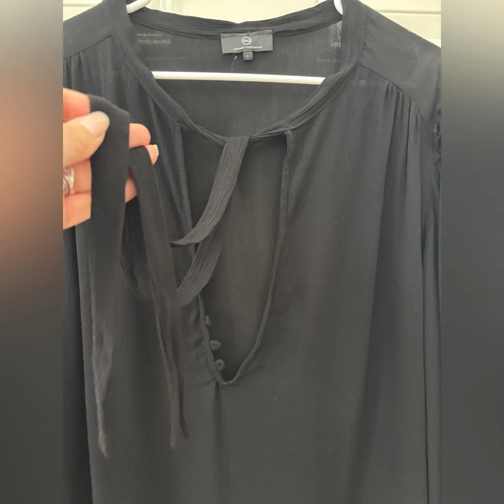 NWOT Ag Adriano Goldschmied Black Women's S Top Sheer Chiffon Bishop Sleeves - Image 3