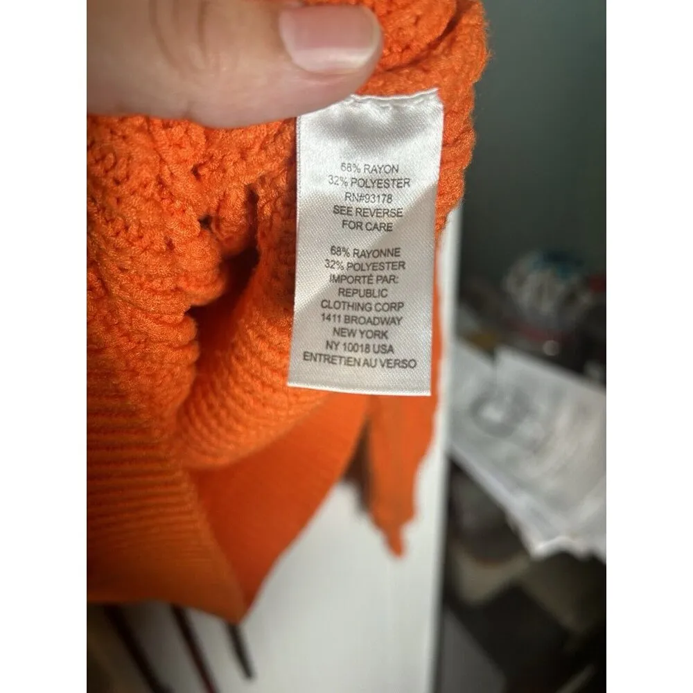 Elie Tahari Womens‎ Size XS X-Small Orange Cableknit Jumper Pullover Sweater - Image 6