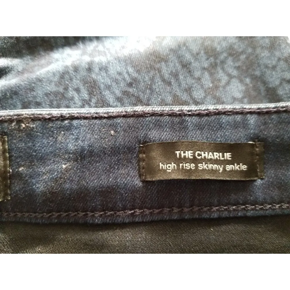 Joe's Jeans The Charlie High-Rise Skinny Ankle Black & Blue Snake Print Sz 25 - Image 9