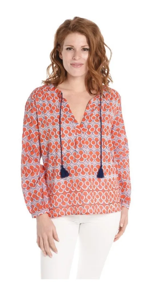 Roller Rabbit Calisto Zola Top Tunic Blouse Red Blue Boho Flowy Vacation Summer - Image 1