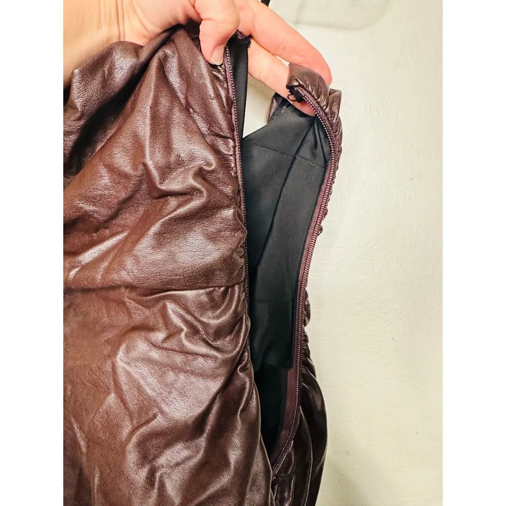 A.L.C. Brown Faux Leather Sleeveless Strapless Ruched Side Cutout Andie Dress 8 - Image 15