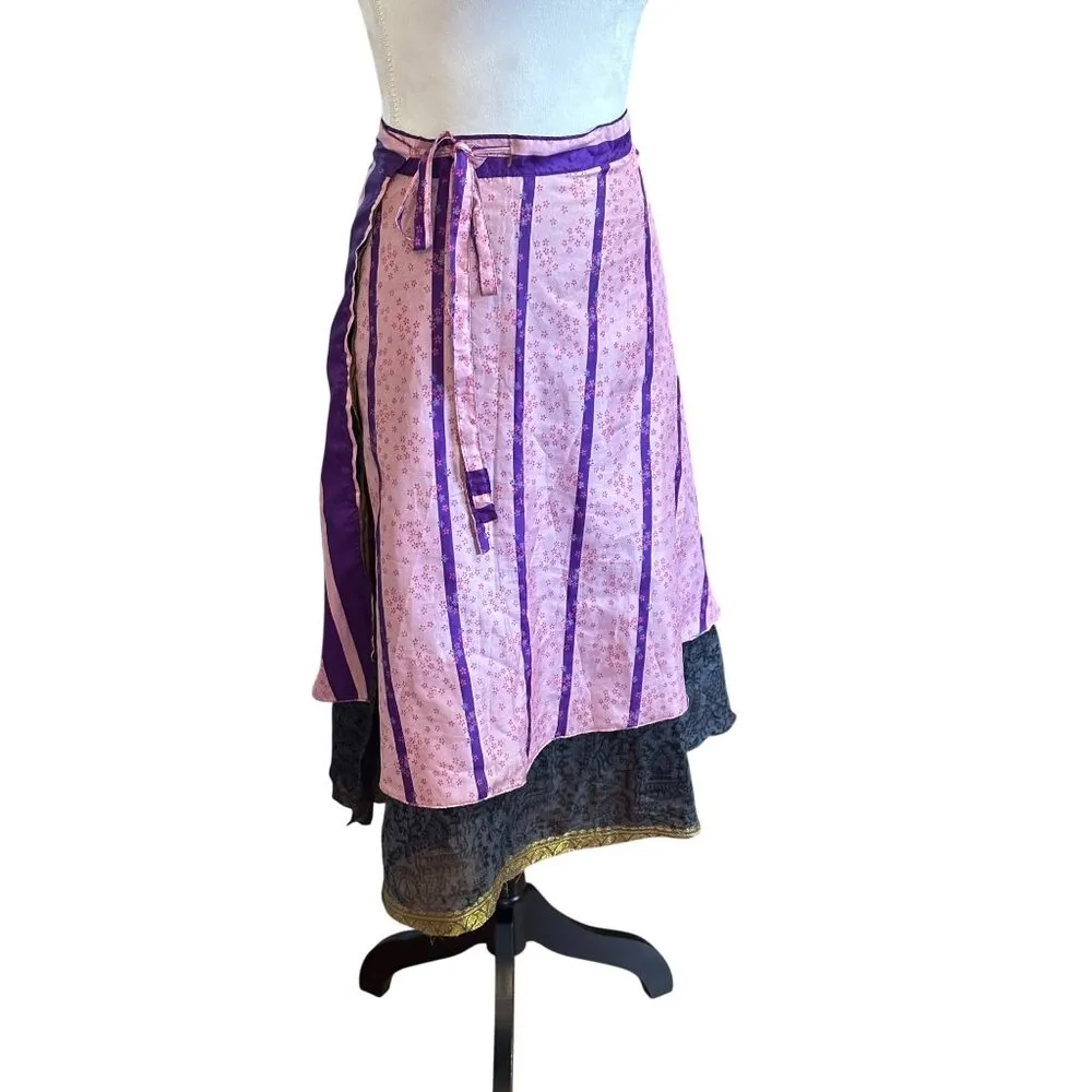 Vintage Pink & Purple 2 Layered Wrap Around Skirt With Black Lace Trim OS READ Size undefined - Image 2