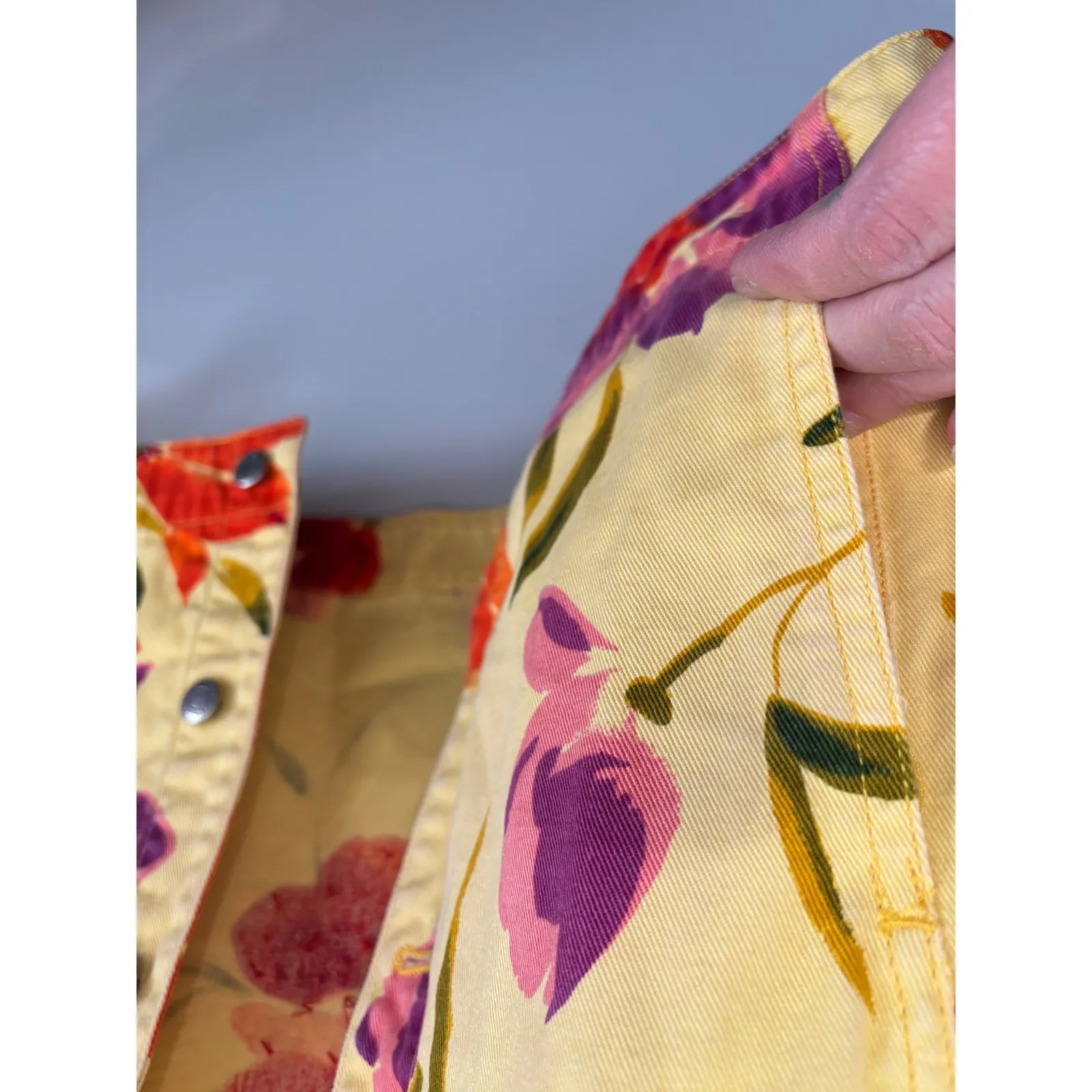 Chicos Design Floral Denim Jacket Size 1 (US M) Yellow Purple Red Embellished Size M - Image 4