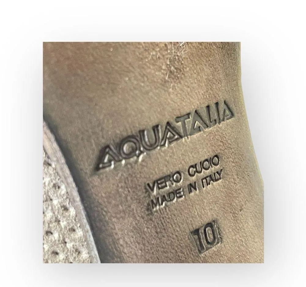 Aquatalia  Faris Perforated Suede Block Heel Booties Boots  Taupe Grey  10M - Image 13