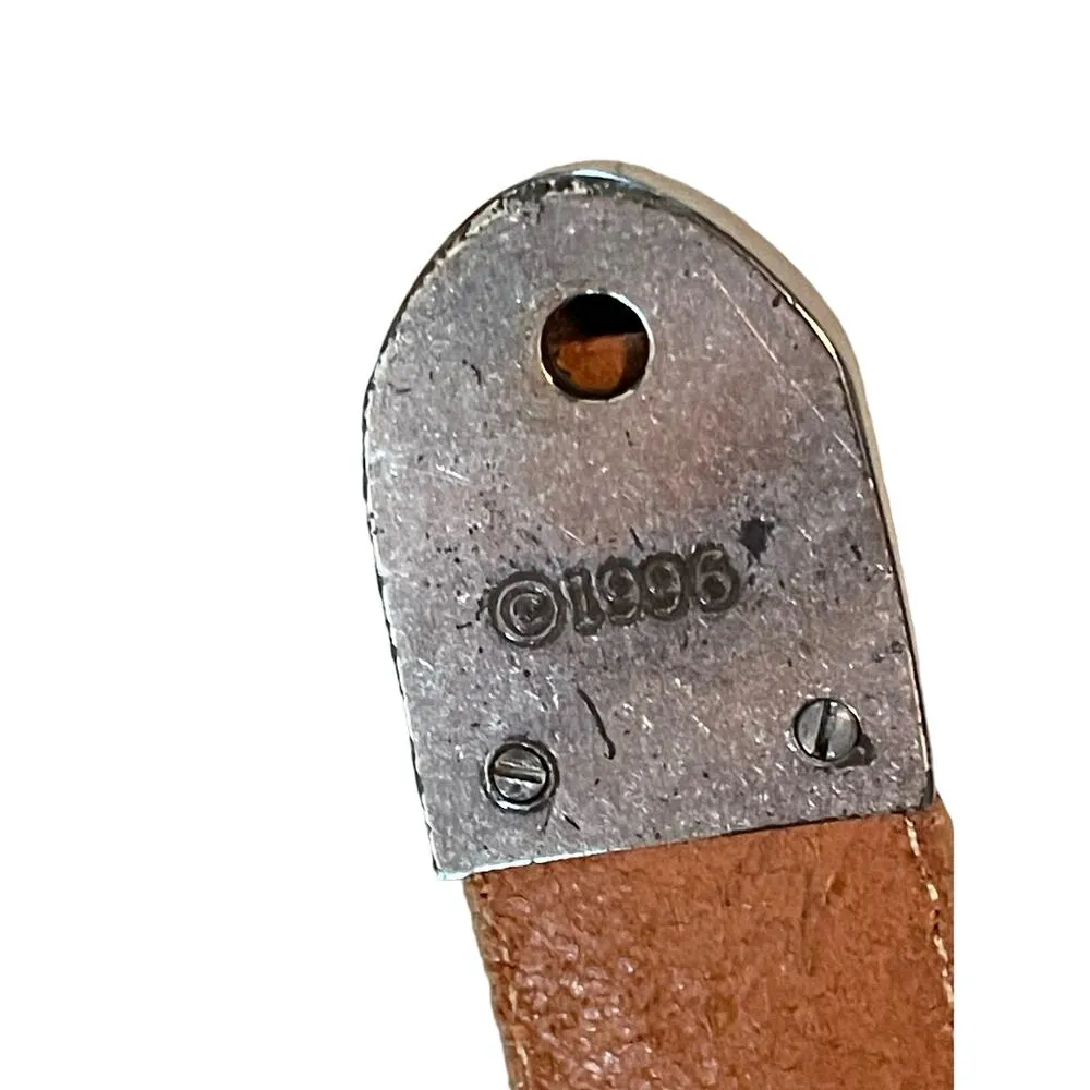 Brighton 90s Vintage Tan Leather Decorative Silver Buckle Belt S - Image 4