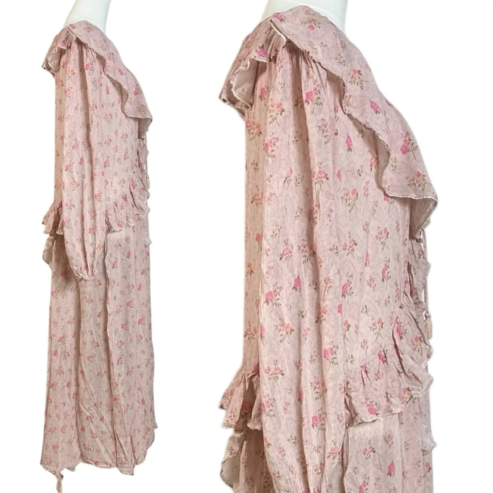 Spell & the Gypsy Bohemian Ethereal Billowy Ruffle Fleur Gown Maxi Dress Medium Pink - Image 11