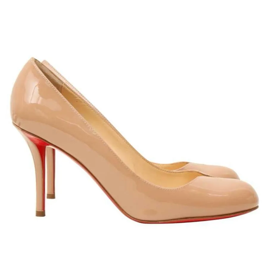 Christian Louboutin SophiaRegina 85 Notched Patent Leather Pumps Heels Nude 36 - Image 2