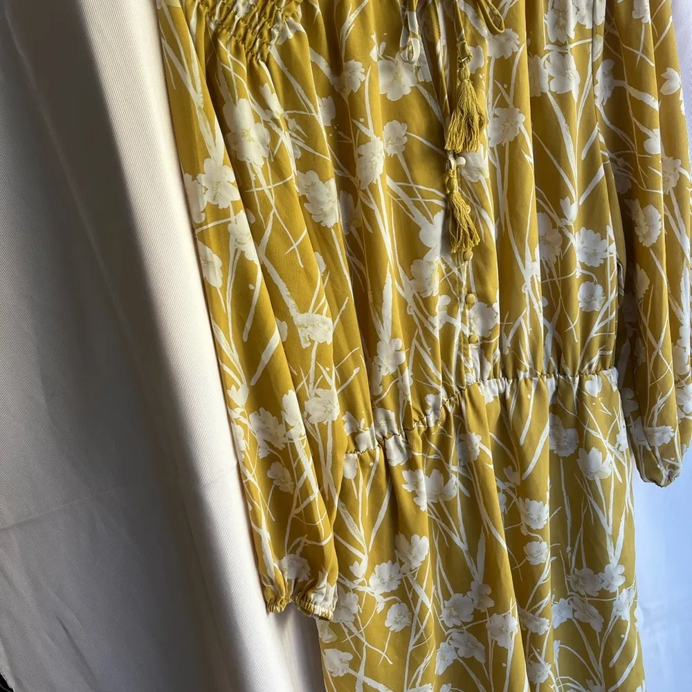 Floral Mustard Dress with Tassels - Image 2