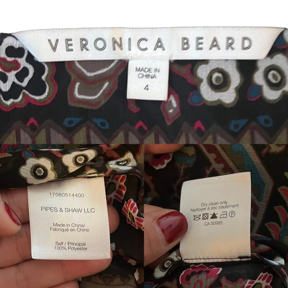 VERONICA BEARD Lowell Blouse Floral Paisley Black Brown Sheer Top Long Sleeves 4 - Image 7