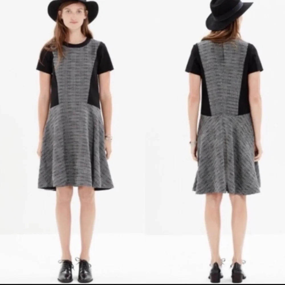Madewell Short Sleeve Texture Tribune Black/Grey Fit & Flare Dress Size 2 - Image 3