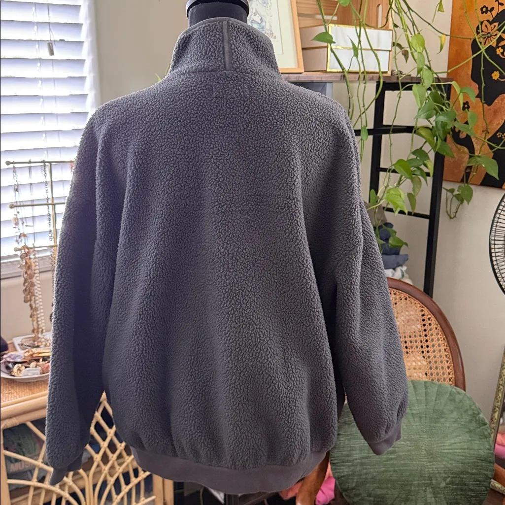 Madewell Resourced Gray Cross Stitch Star Trim Sherpa Fleece Popover - Image 2