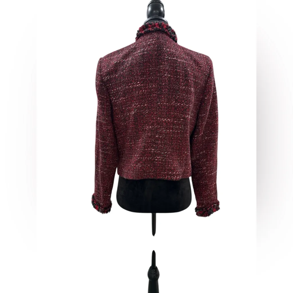 Alfani Red Wool Blend Tweed Fringe Jacket Blazer Sz 12 Dark Academia Corpcore - Image 4