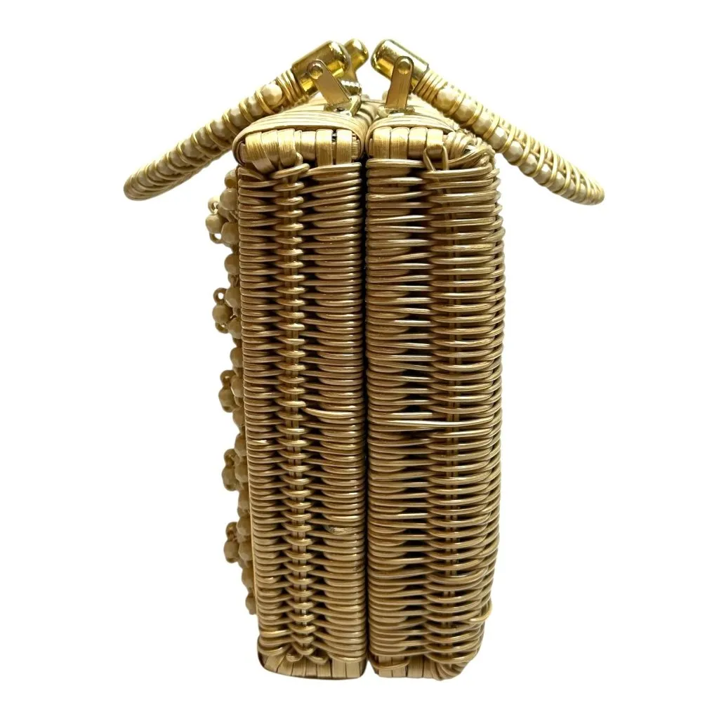 Vintage MCM 1950's Beaded Natural Straw Box Bag Hong Kong Handbag Tan - Image 9