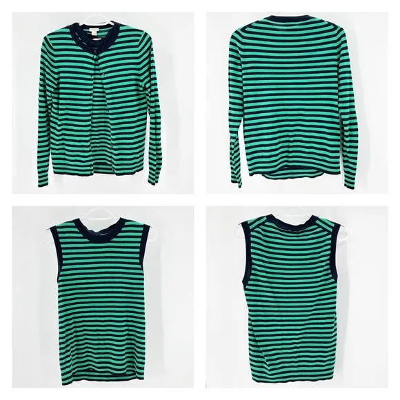 J.Crew Striped Caryn cardigan sweater green blue nautical preppy classic set - Image 2