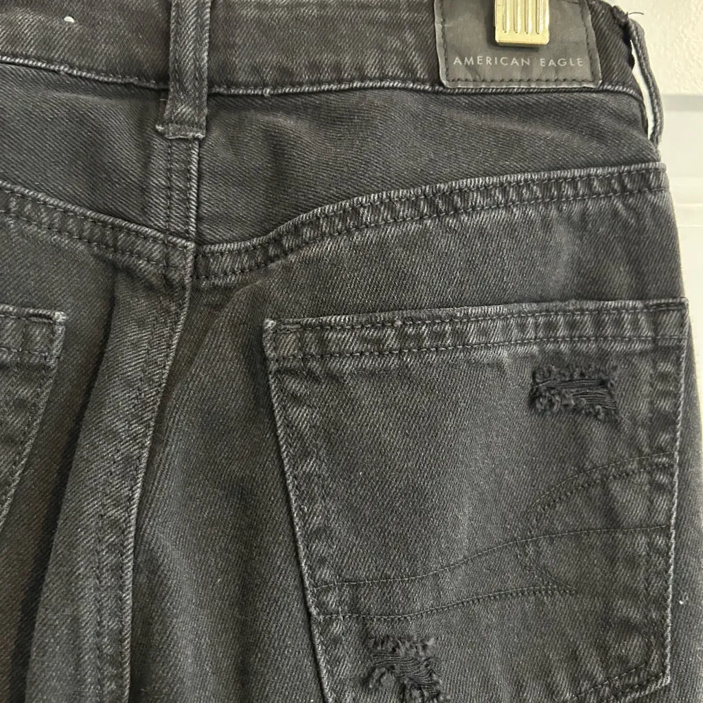 American Eagle Ripped Mom Straight Jeans Black Size 000 - Image 8