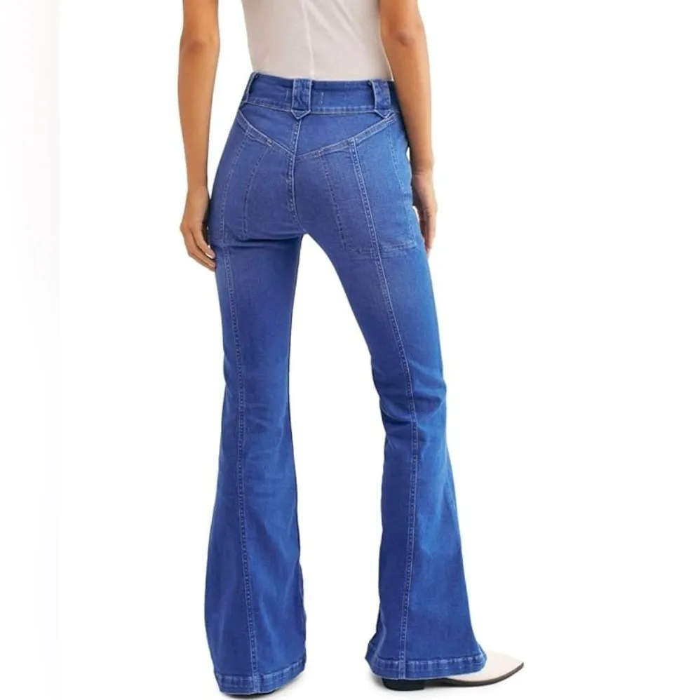 We The Free People Jeans Layla Electron Blue Flare Bell Bottom Sz 31 Hi Rise - Image 2