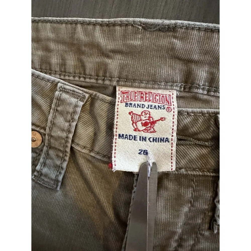 True Religion Womens 26 Becky Skinny Jeans Green Tan Color Y2K Retro Festival - Image 4