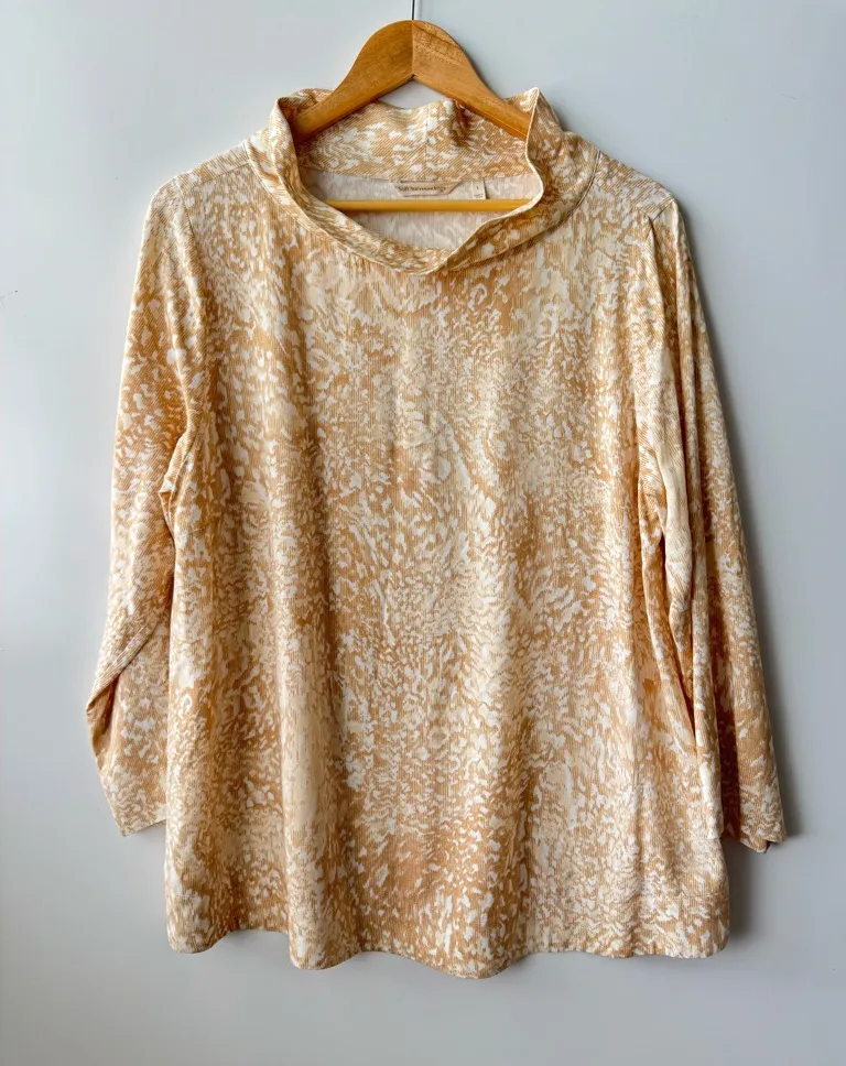 Soft Surroundings Funnel Neck Top Animal Print Long Sleeve Beige Size L - Image 1