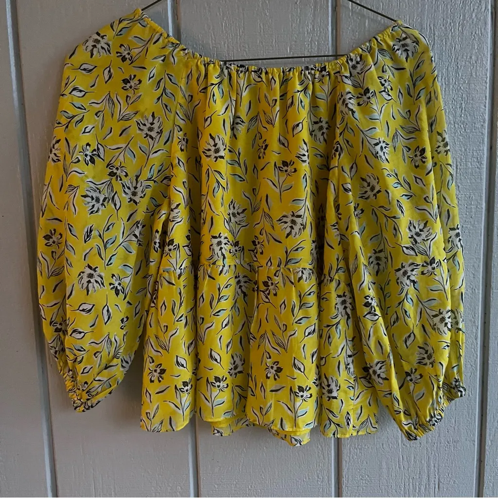 Alice + Olivia Alta Yellow Floral Print Off the Shoulder Silk Blend Top Size S - Image 6