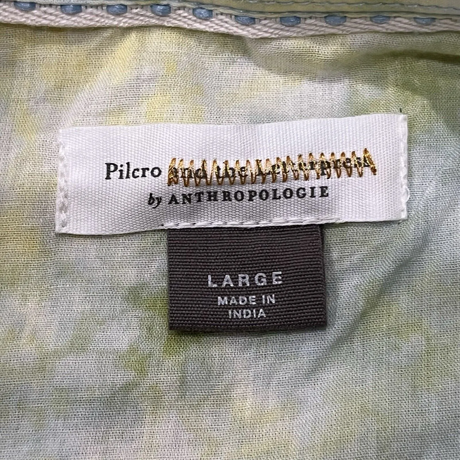 Pilcro Shirt Womens Large Top Yellow Green Button Up Semi Sheer Anthropologie - Image 3