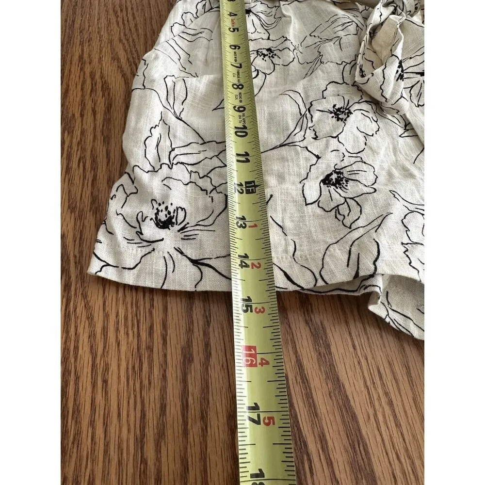 Lush  High-Rise Paperbag Floral Tie Waist Shorts Cream  Beige Size S Summer - Image 5