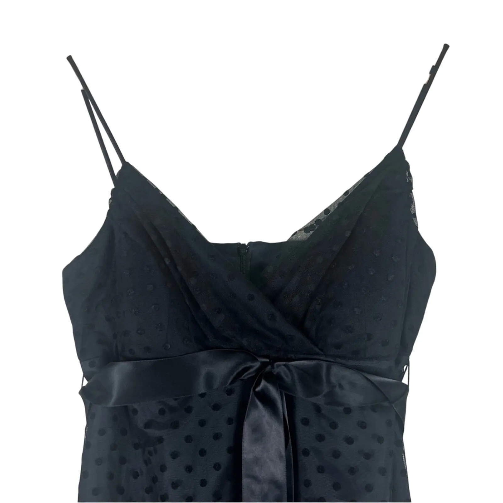 Onyx Nite Black Polka Dot Satin Cocktail Dress Size 8 V-Neck Coquette Whimsigoth - Image 3