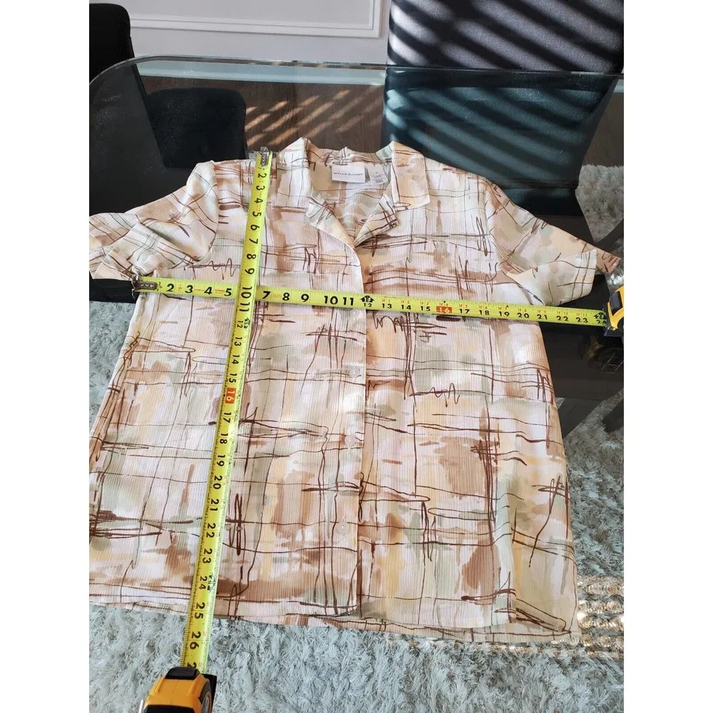 Alfred Dunner Women's Beige Polyester Collared Short Sleeve Button Down Shirt 12 - Image 10