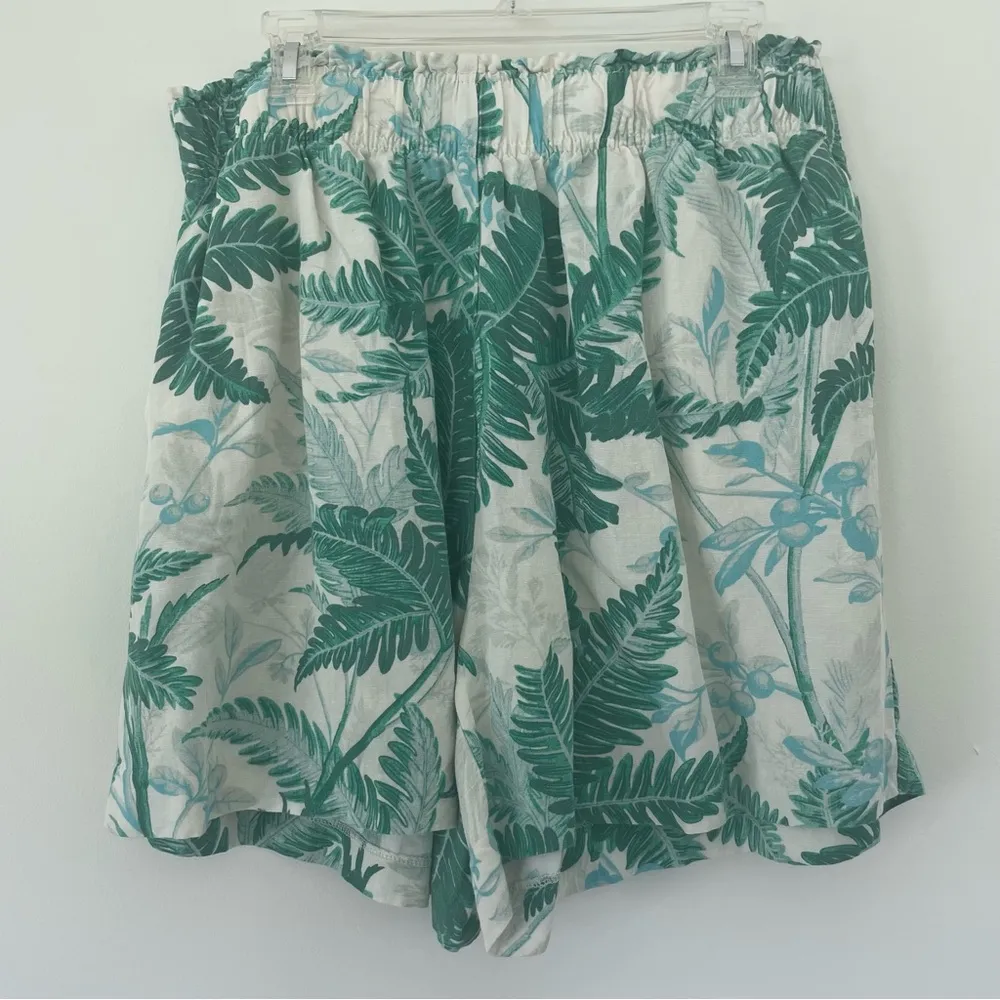 Linen-blend Pull-on Shorts Palm Leaf Print Size L - Image 3