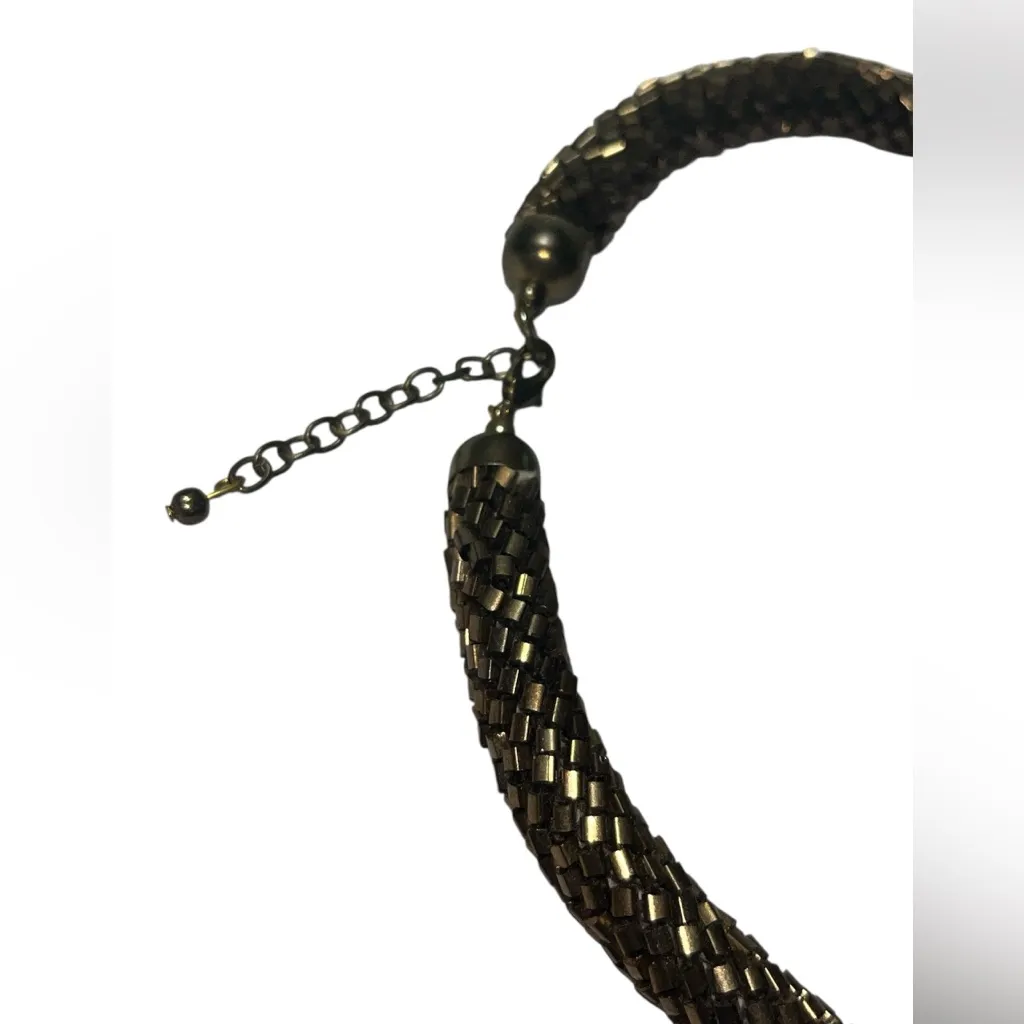Braided Bronze Glass Bugle Bead Choker Necklace - Image 4