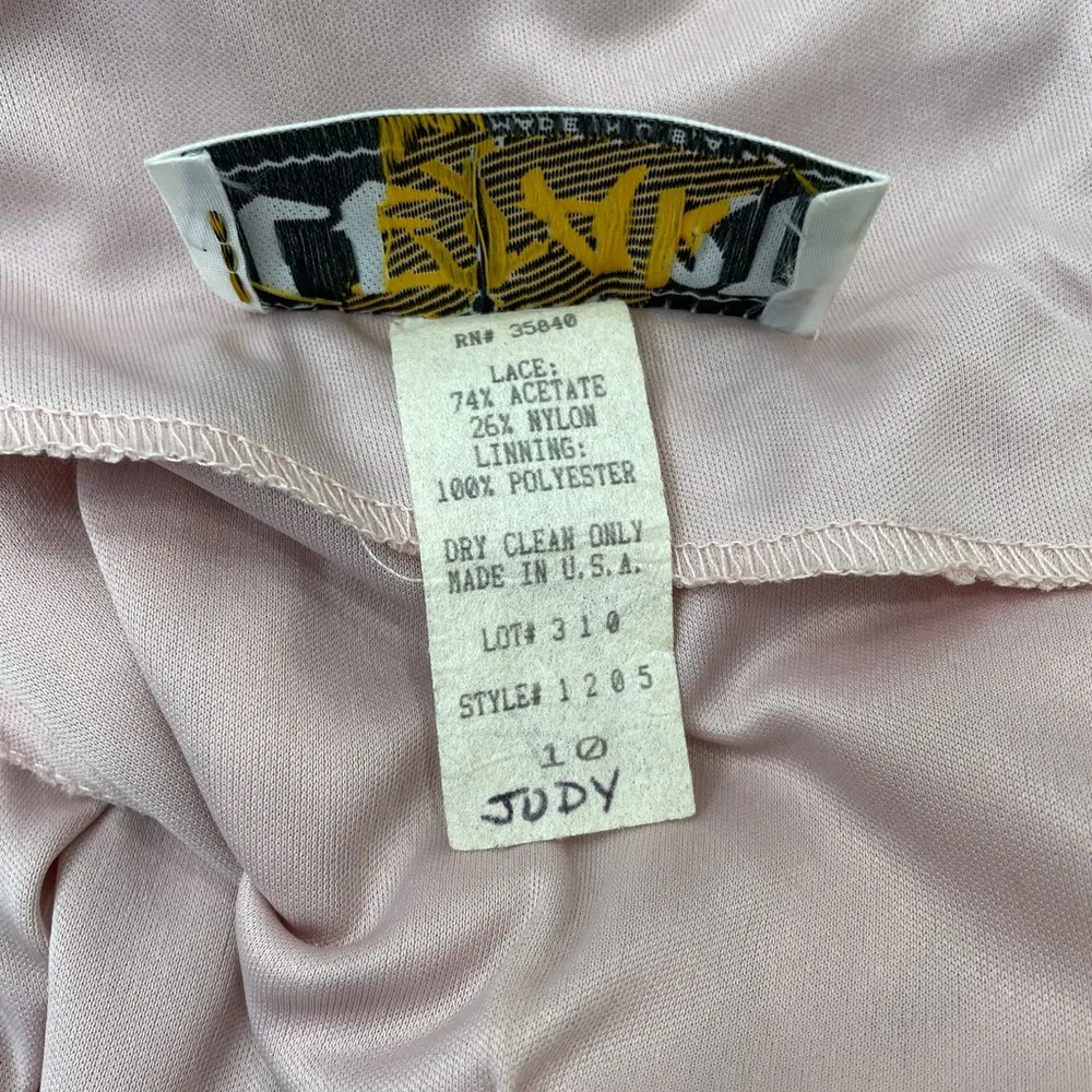 Le Art Vintage Pink Champagne Lace Layered Long Sleeve Dress Women’s Size 10 - Image 9