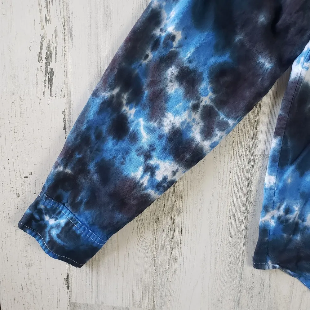 Madewell Black & Blue Crinkled Tie Dye Button Down Shirt Women's Size Medium - Image 3