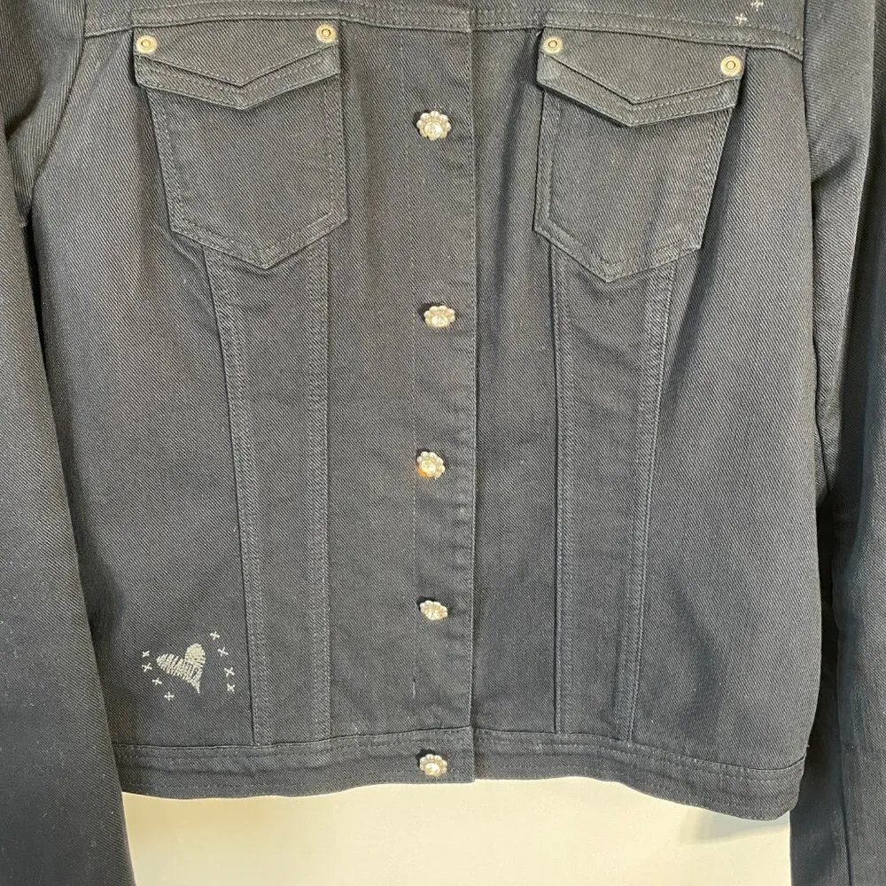 NWOT Brighton Embroidered Denim Jean Jacket Women's S/M* Black Bedazzled Hearts - Image 7