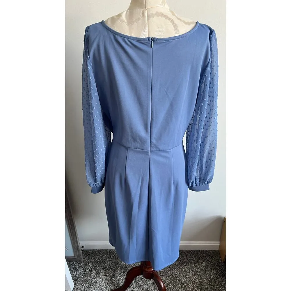 Jasambac Women's Swiss Dot Mesh Long Sleeve Cocktail Dress Large Blue - Image 6