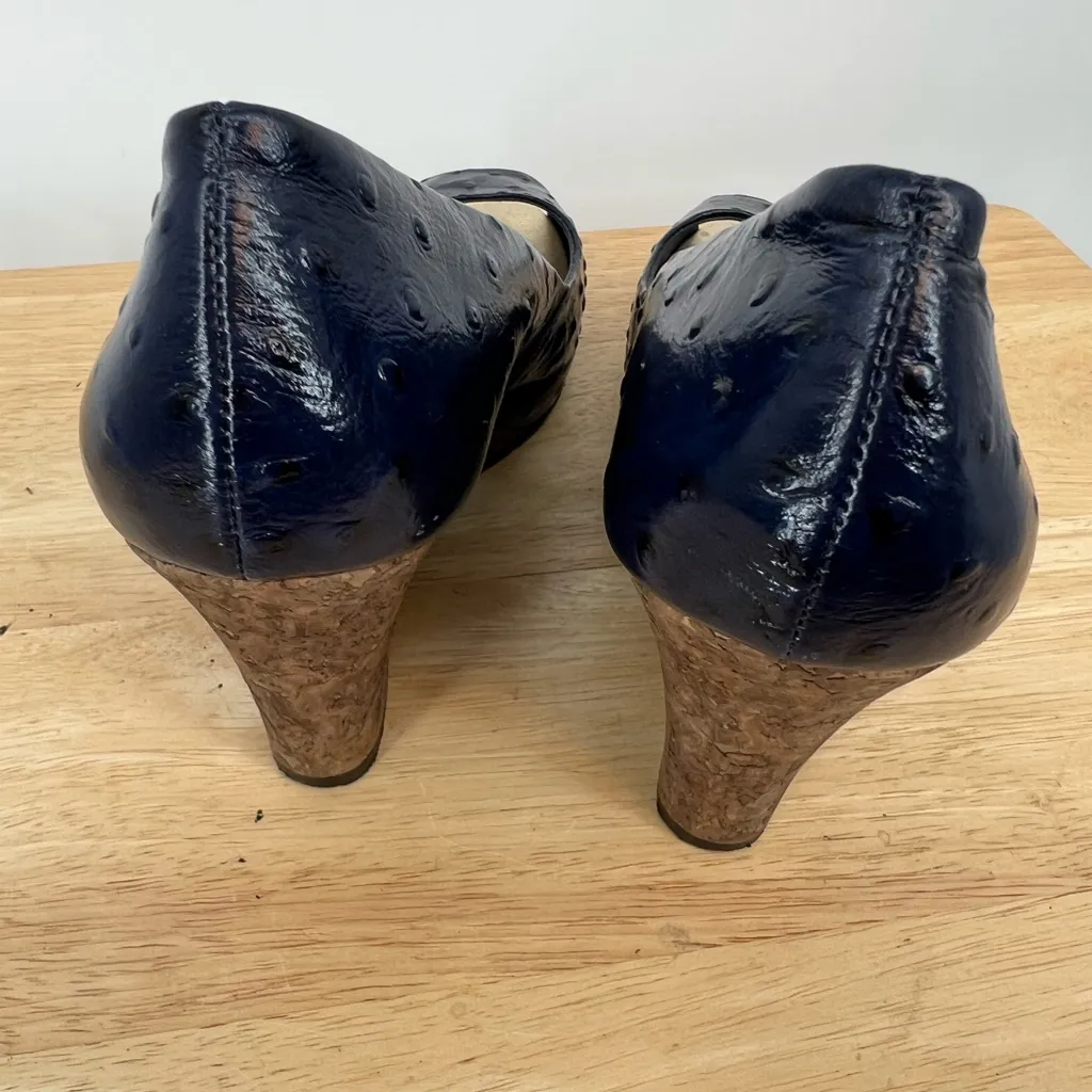 LILLY PULITZER CORK wedge blue leather peep toe heels women’s shoes size 8 1/2 - Image 5