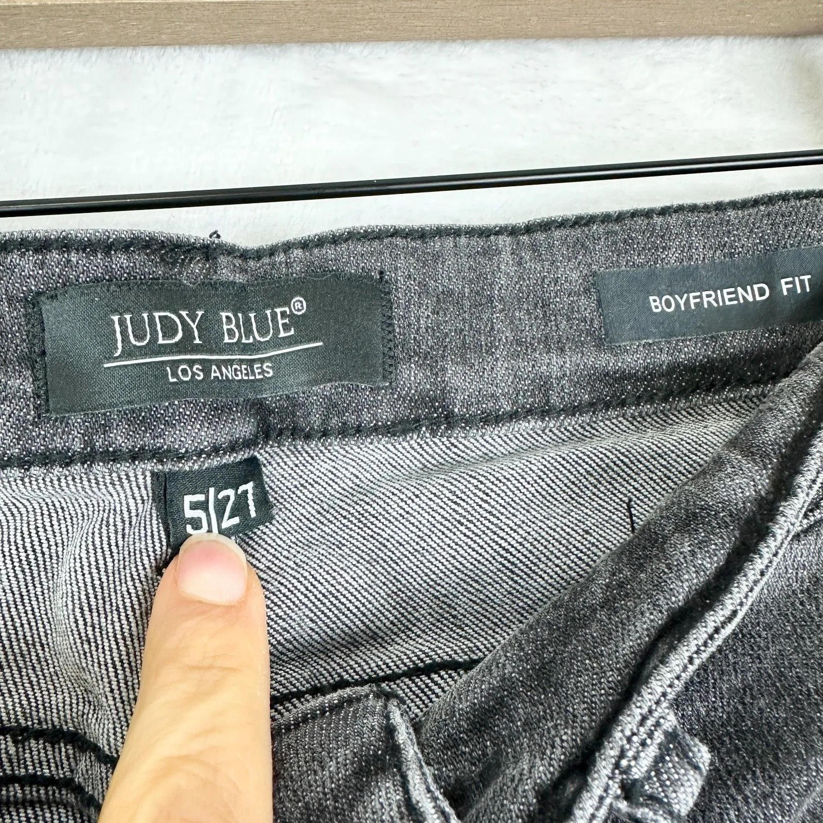 Judy Blue Boyfriend Jeans Size 5/27 Mid Rise Charcoal Black Stretch Zip Fly - Image 5