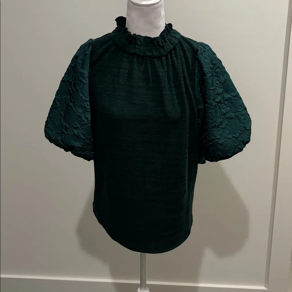 THML Green Puff Sleeve Knit Top Sz M - Image 2