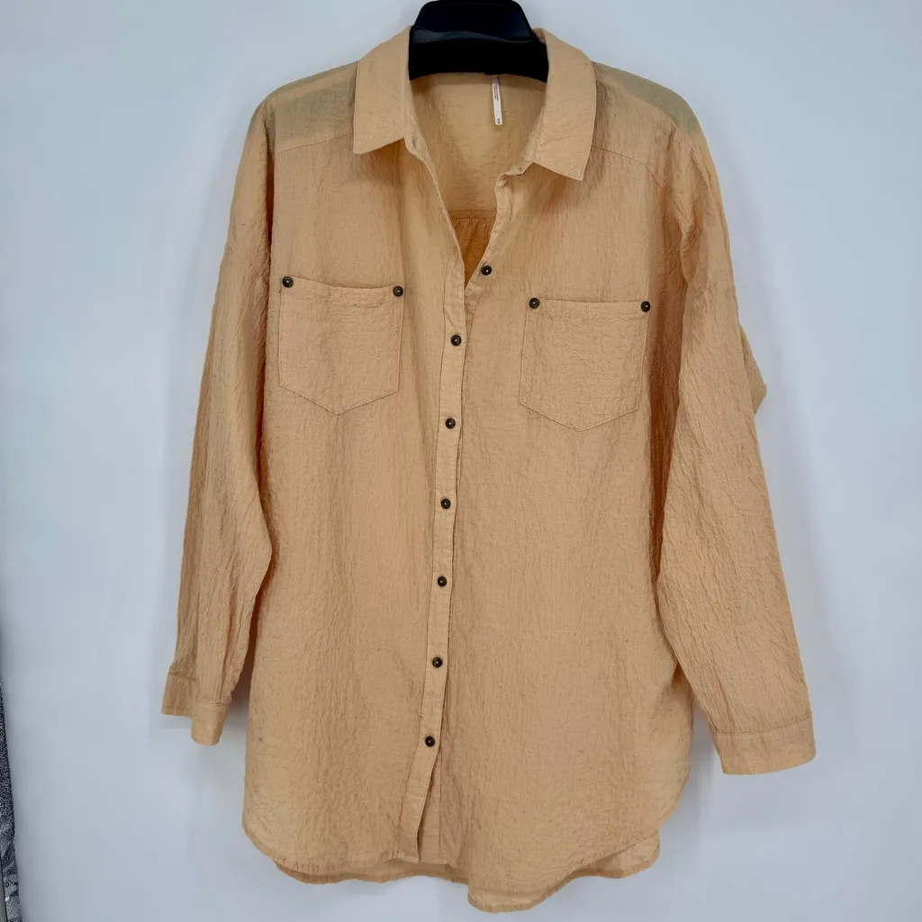 Free People Love Her Madly Oversized Button Shirt M Canteloupe Beach Cover Up - Image 3