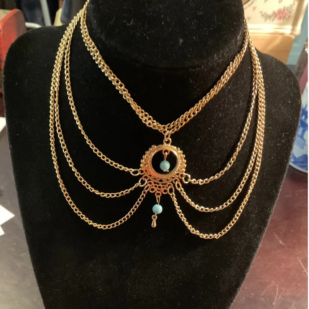 Elegant Gold Chain Upper Arm Jewelry W/Turquoise Accents. 9.75”. - Image 2