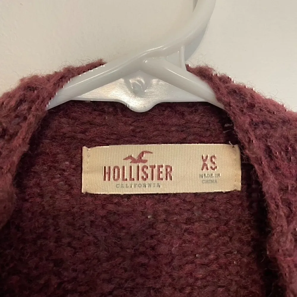 HOLLISTER Fringe Blanket Cardigan Burgundy Maroon Red Open Draped WOOL Sweater - Image 5