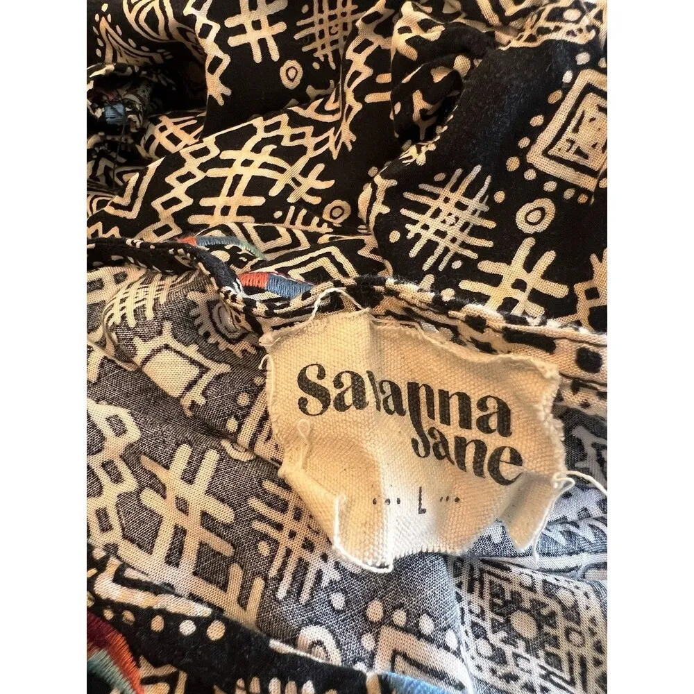 Savanna Jane Embroidered Print Peasant Top Size Large Bell Sleeve Blouse #93 - Image 9