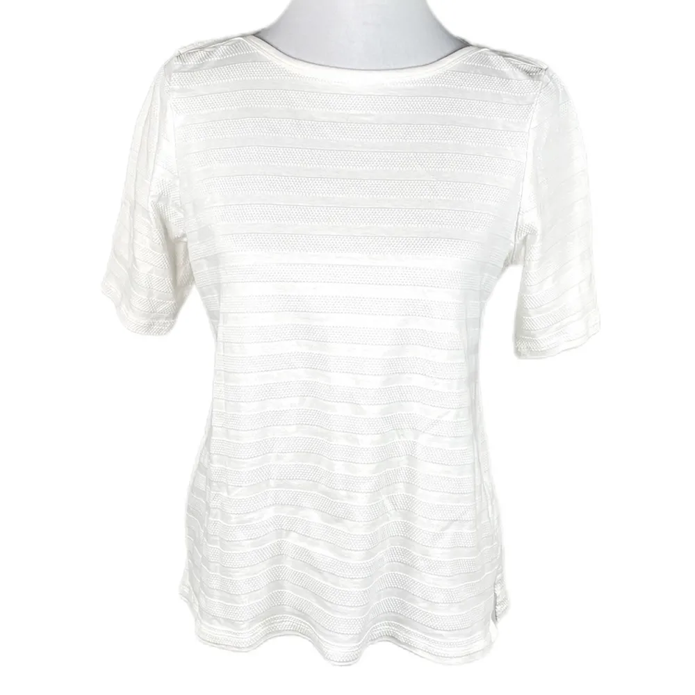 Charter Club Texture Striped Elbow Sleeve Boat Neck T Shirt White Large - Image 9