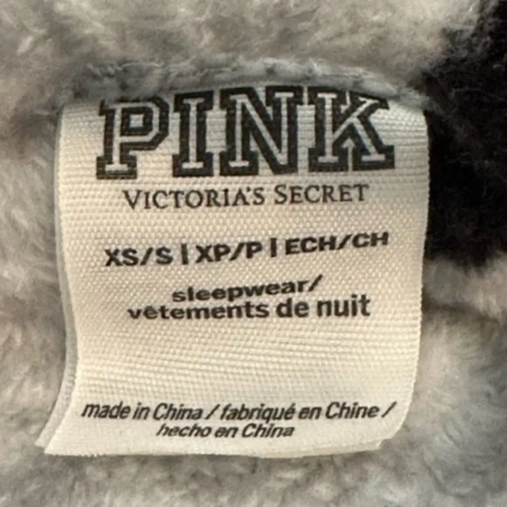 Pink Victoria's Secret Gray/Black Short Plush Robe Size XS/S EUC #3550 - Image 4