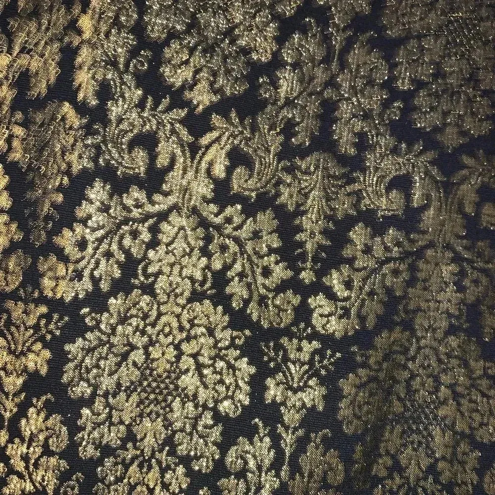 Worthington Womens Skirt 4 Black Gold Metallic Baroque Midi A-Line Side Zip - Image 2